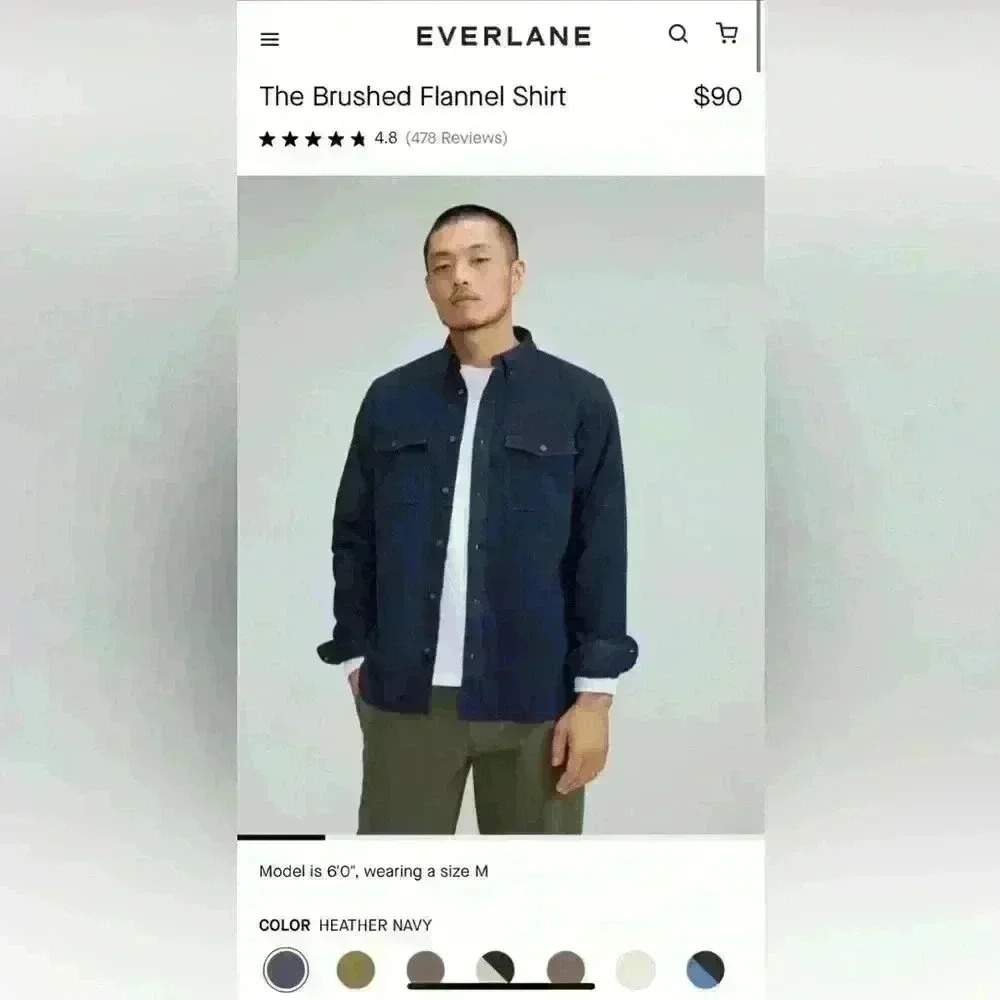 Everlane Men’s Small The Brushed Flannel Button-down Heather Navy Blue